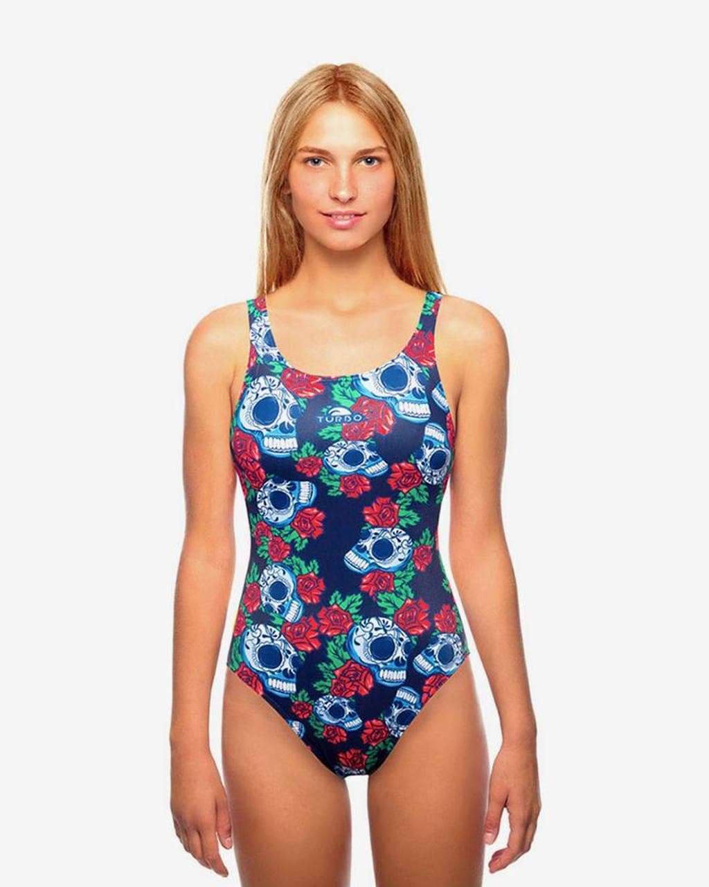 Maillot de bain de natation Turbo Roses & Skulls bretelles larges femme - S